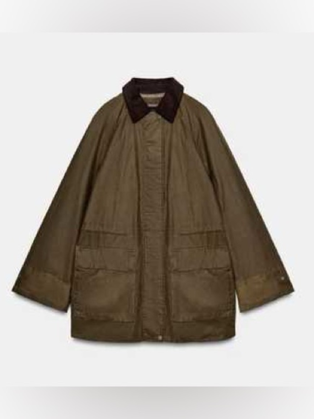 Zara ZW Collection Waxed Jacket m with Contrast Corduroy Collar Olive Green NWT